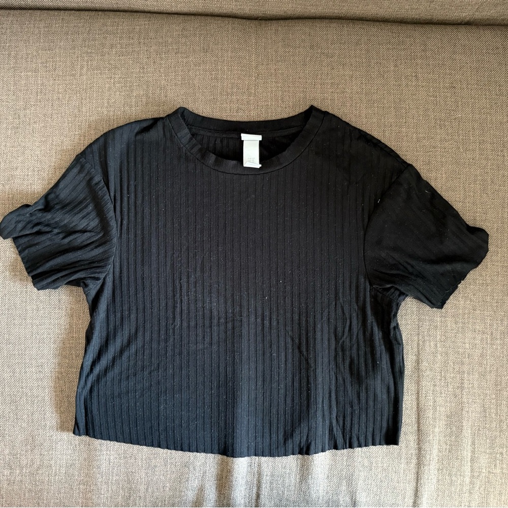 H&M Black Ribbed Short Sleeve Top